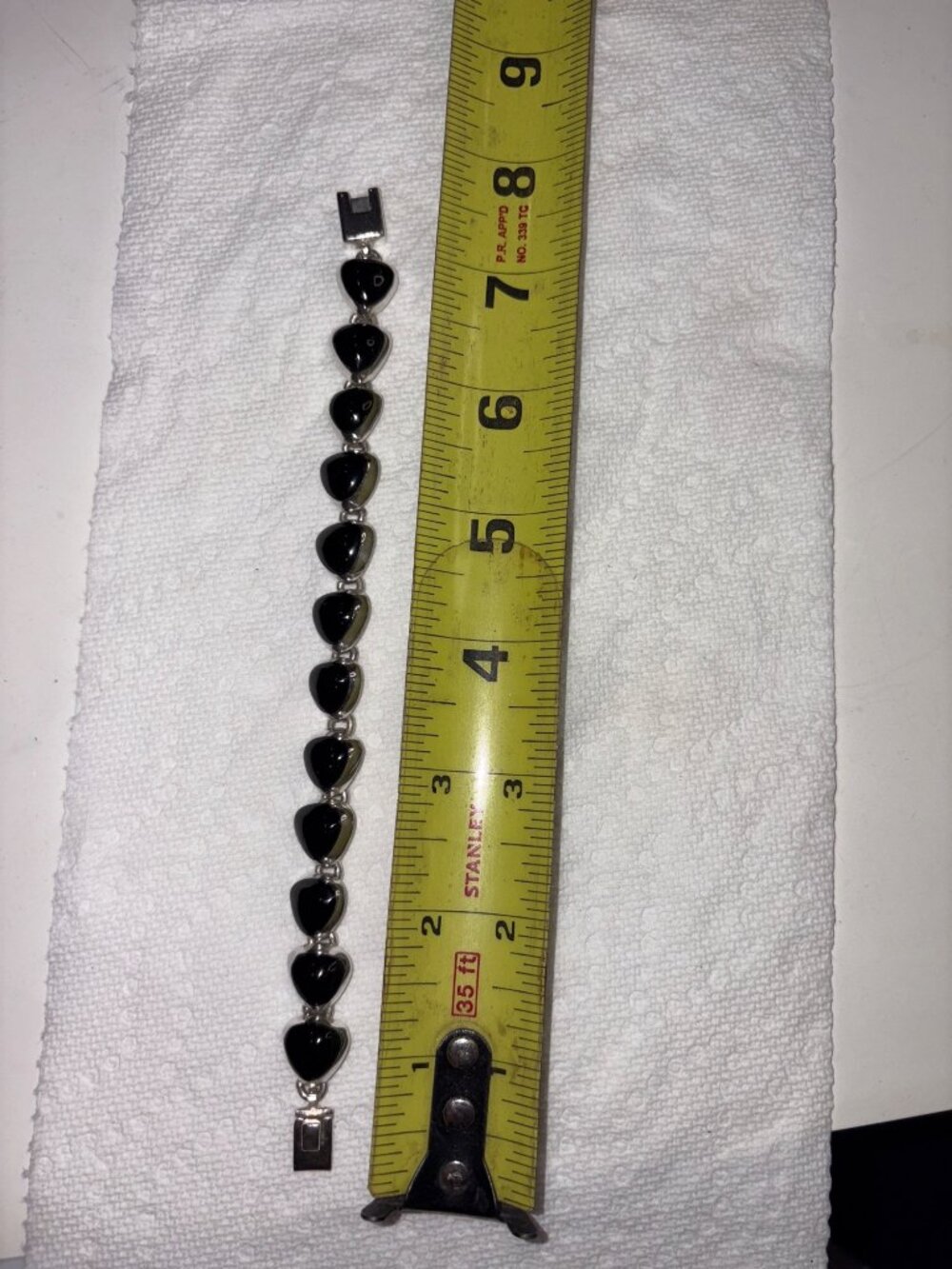 Vintage Mexican Sterling Silver Bracelet With Black Onyx Teardrop Links Marked 9 - Picture 4 of 7